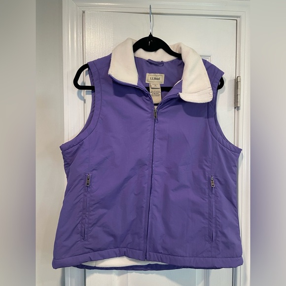L.L. Bean Size M Purple White Full Zip Fleece Lined Soft Shell Vest Zip Pkckets - Picture 1 of 10